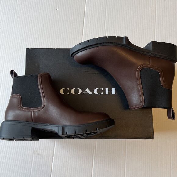 Coach Shoes - Coach Sz 8.5B Lenora Leather Booti Maple Brown Pull On Chelsea NWB